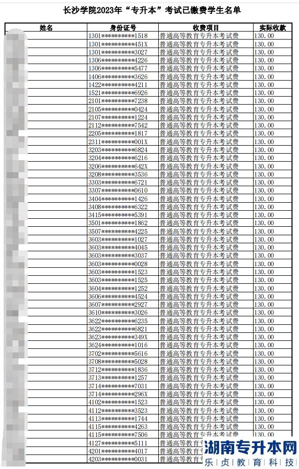 2023年長沙學(xué)院專升本已繳費學(xué)生名單公示(圖2)